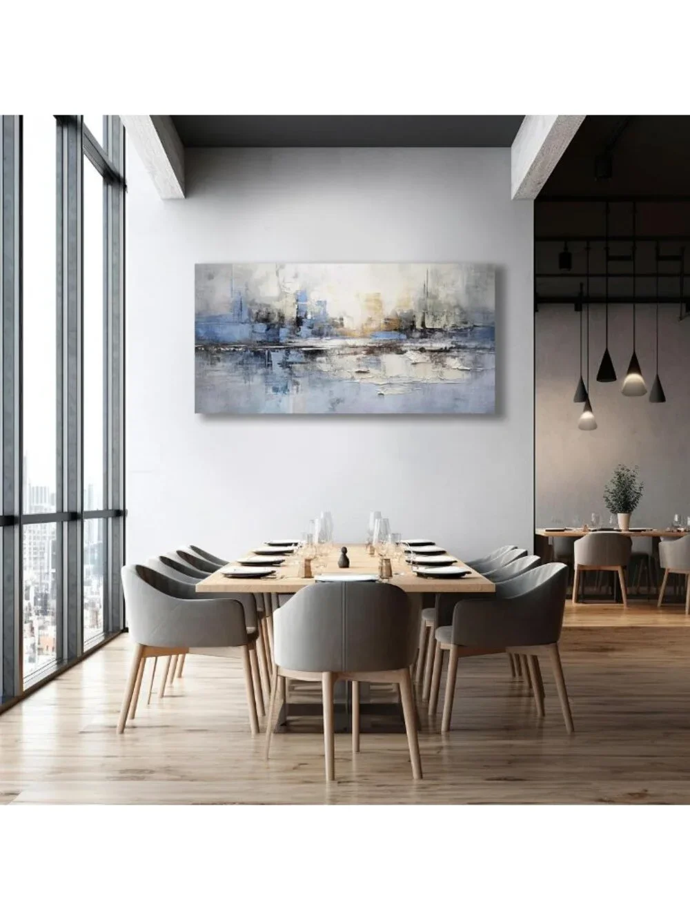 Modern Abstract Canvas Wall Art - Blue & Gray Decor for Living Room, Bedroom